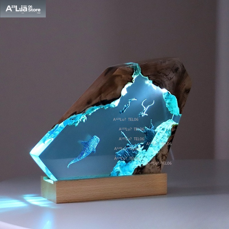 Resin Art With Wood - Wood Resin Night Light Ocean Art