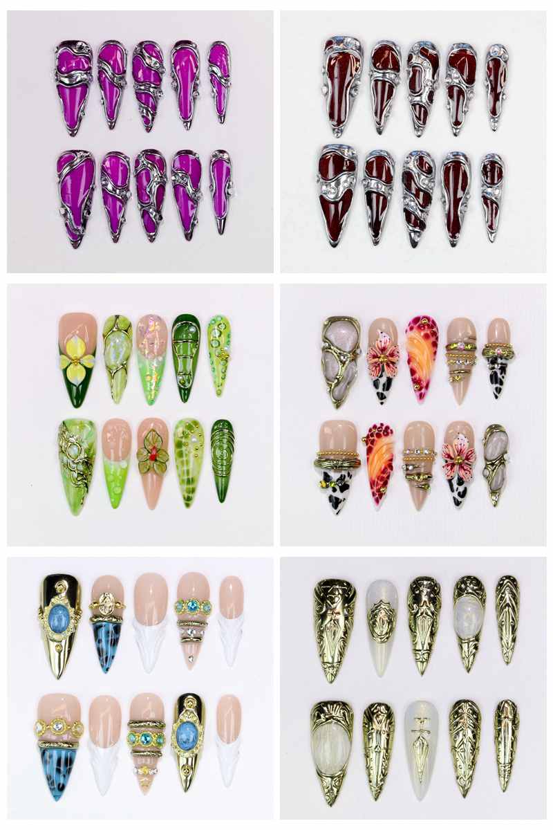 Resin Art And Design - 10Pcs Long Stiletto Press-On Nails Glossy