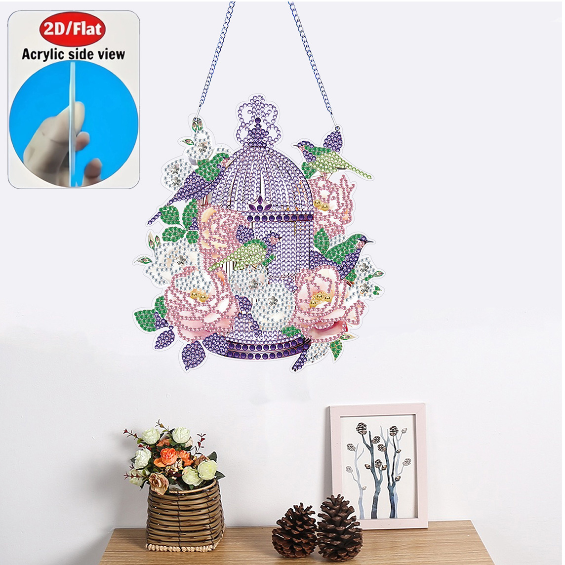 2D Flat Rose Birdcage Acrylic  - Resin Art Gift For Birthday review and price